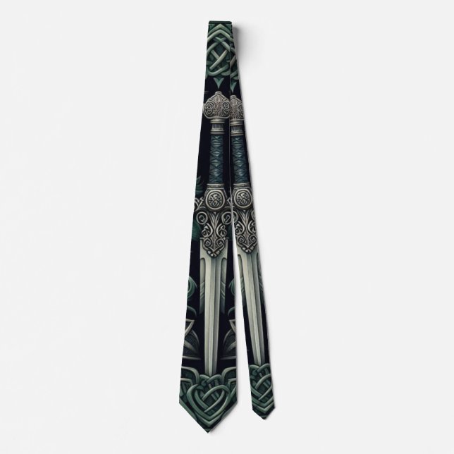 Celtic Green and Silver Sword Tie (Front)