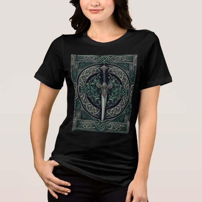 Celtic Green and Silver Sword Tri-Blend Shirt (Front)