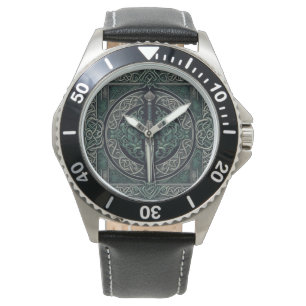 Celtic Green and Silver Sword Watch
