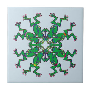 Celtic green frogs doing synchronised swimming tile
