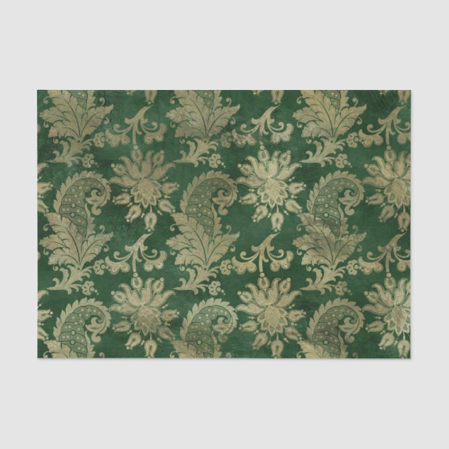 Celtic Green Gold Paisley Floral Pattern Tissue Paper (Front)