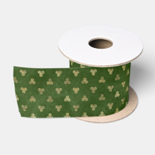Celtic Green Gold Triple Spiral Satin Ribbon