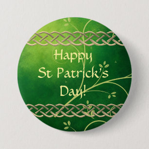 Celtic Green Knots & Leaves 3 Inch Round Button