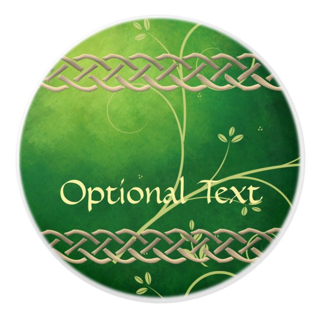 Celtic Green Knots & Leaves Ceramic Knob (Front)