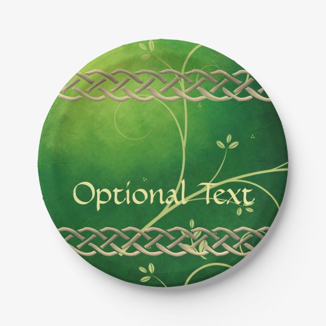 Celtic Green Knots & Leaves Paper Plate (Front)