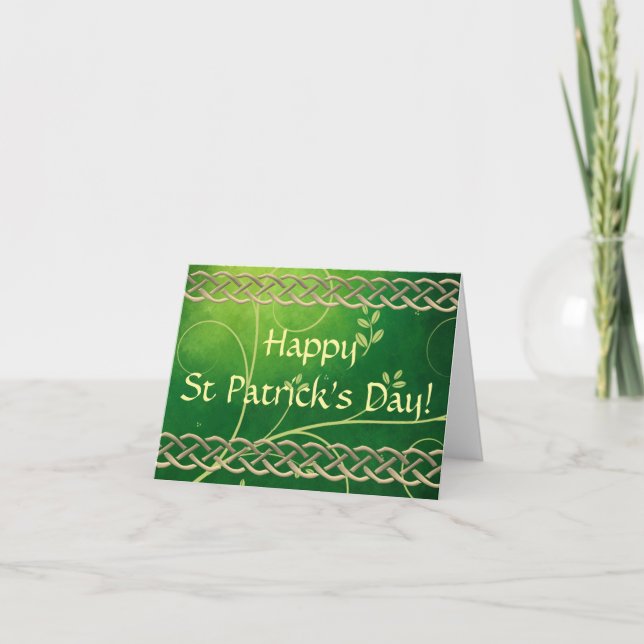 Celtic Green Knots & Leaves Thank You Card (Front)