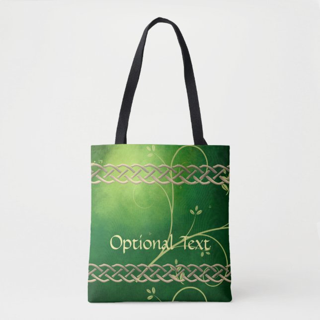 Celtic Green Knots & Leaves Tote Bag (Front)