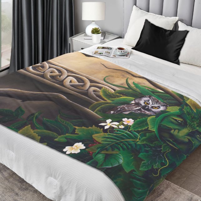 Celtic Green Man Owl Fleece Blanket (Creator Uploaded)