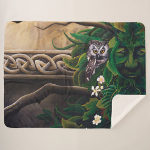 Celtic Green Man Owl Sherpa Blanket