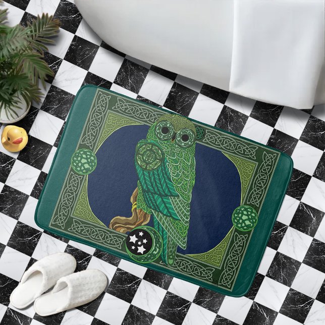 Celtic Green Owl Bath Mat (Creator Uploaded)