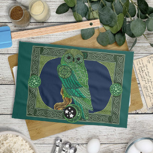 Celtic Green Owl Kitchen Towel