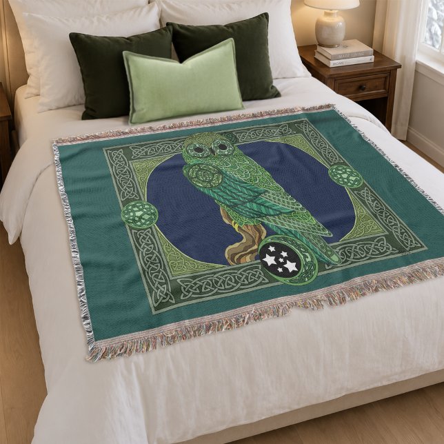 Celtic Green Owl Knotwork Art Nouveau  Throw Blanket (Creator Uploaded)