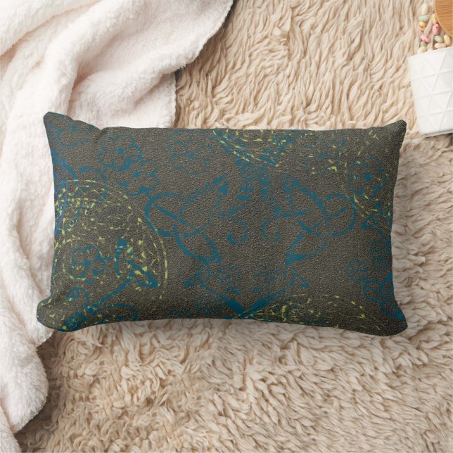 Celtic Green Teal Pattern Lumbar Pillow (Blanket)