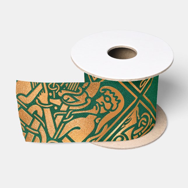 Celtic Green Tribal Art Satin Ribbon (Spool)