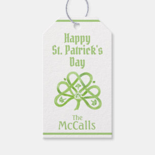 Celtic Green Watercolor Shamrock NAME St Patricks  Gift Tags