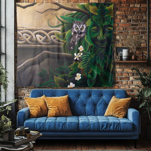 Celtic Grene Man Owl Tapestry