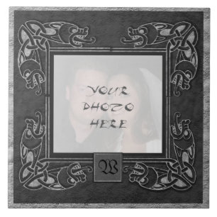 "Celtic Grey Stone" Monogram Photo Frame Tile