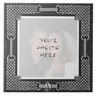 "Celtic Grey Stone" Monogram Photo Frame Tile
