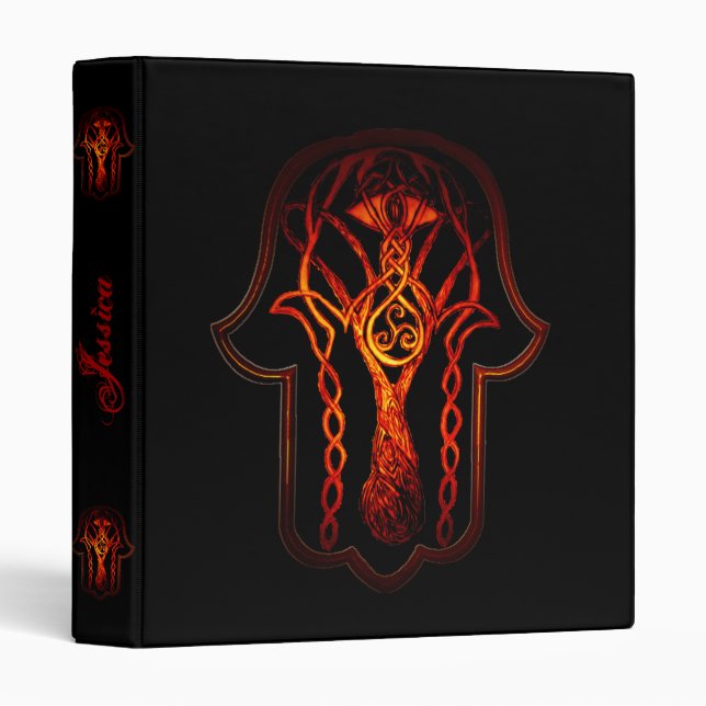 Celtic Hamsa Hand (Orange/Red) Binder (Front/Spine)