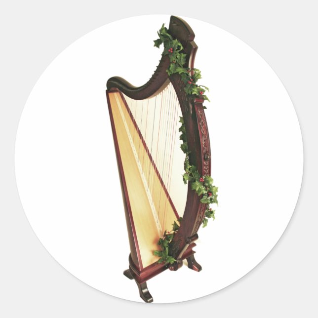 Celtic Harp Christmas Classic Round Sticker (Front)