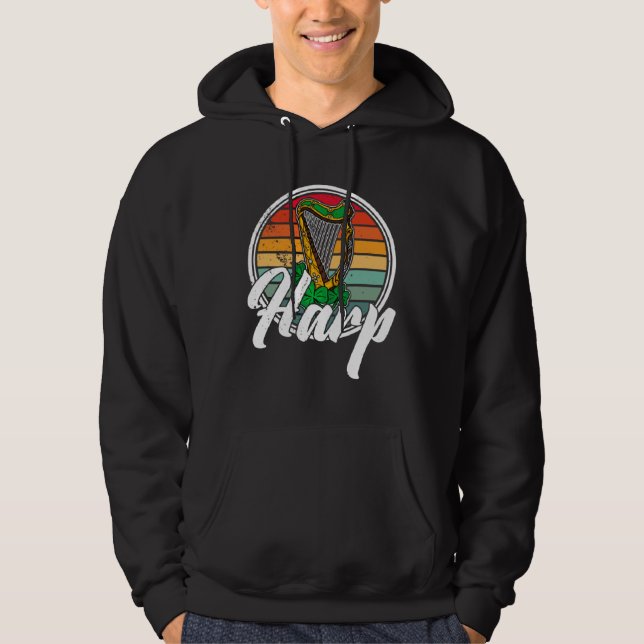Celtic Harp Instrument Plucked String Harpist Musi Hoodie (Front)