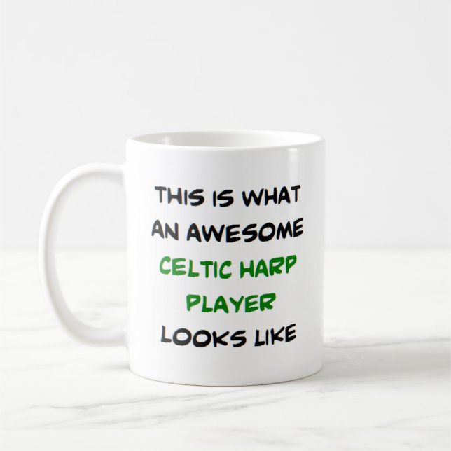 celtic harp player, awesome coffee mug (Left)
