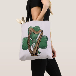 Celtic Harp Shamrock Irish Heritage Tote Bag