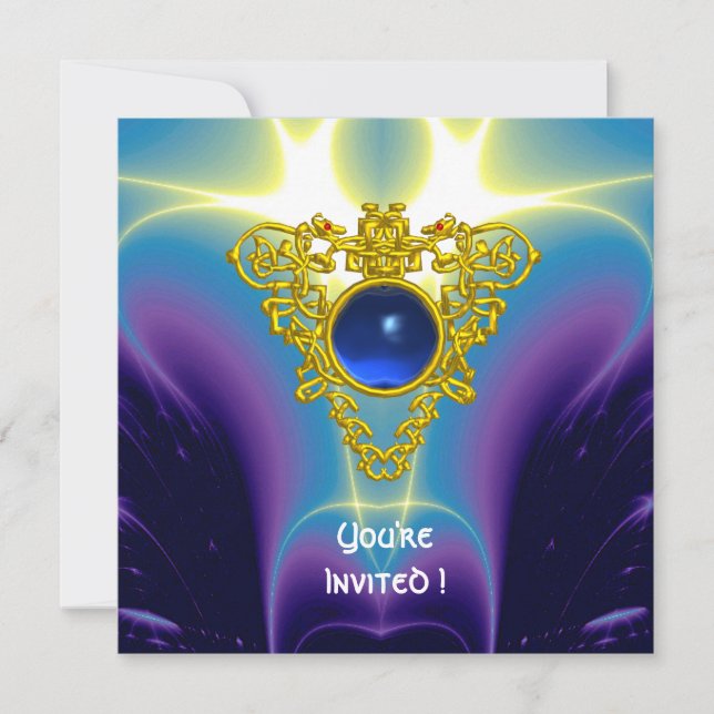 CELTIC HEART,  bright blue,purple violet Invitation (Front)