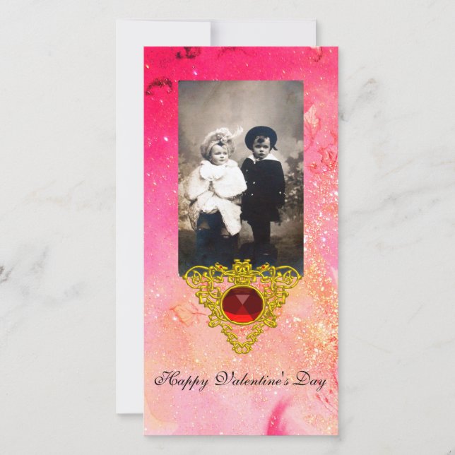 CELTIC HEART IN PINK, FUCHSIA GOLD SPARKLES HOLIDAY CARD (Front)