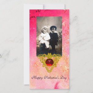 CELTIC HEART IN PINK, FUCHSIA GOLD SPARKLES HOLIDAY CARD