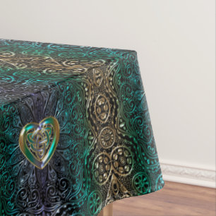 Celtic Heart Mandala In Green and Gold Original Tablecloth