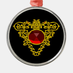 CELTIC HEART ,Red Ruby Metal Ornament