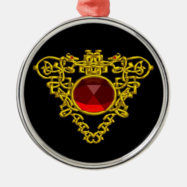 CELTIC HEART ,Red Ruby Metal Ornament (Front)