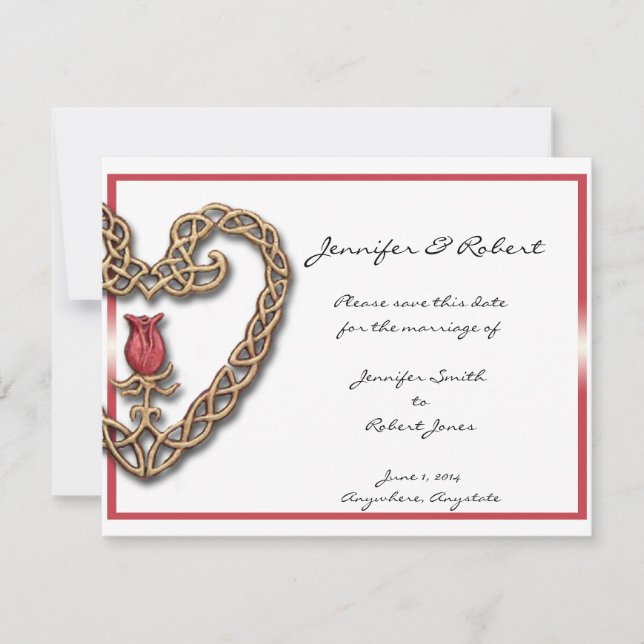 Celtic Heart with a Red Rose Save the Date (Front)