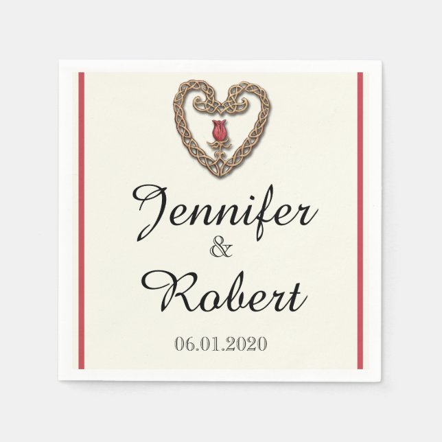 Celtic Heart with a Red Rose Wedding Napkin (Front)