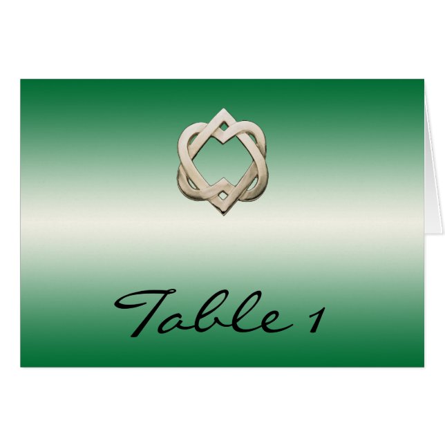 Celtic Hearts on Green Gradient Table Number (Front Horizontal)