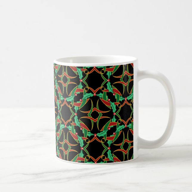 Celtic Holly Wreath Pattern Christmas Coffee Mug (Right)