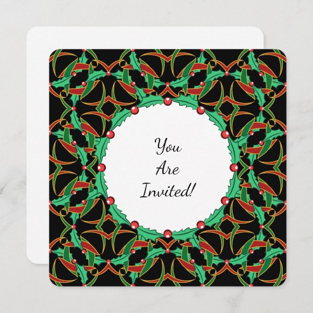 Celtic Holly Wreath Pattern Christmas Party Invitation (Front/Back)