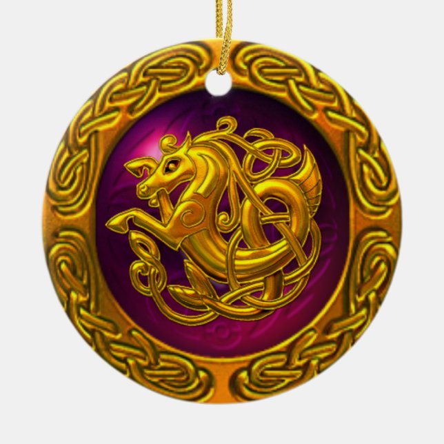 Celtic Horse Design Ceramic Ornament (Front)