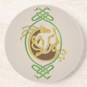 Celtic Horse Knotwork - Green & Gold Coaster