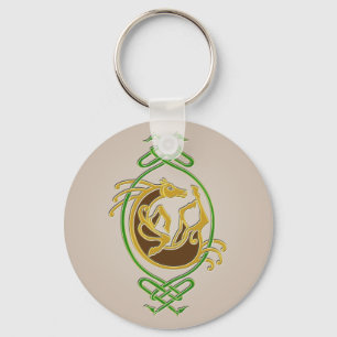 Celtic Horse Knotwork - Green & Gold Keychain