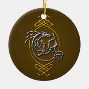 Celtic Horse Knotwork - Silver & Gold Ceramic Ornament