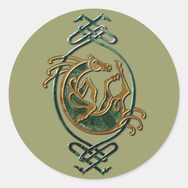 Celtic Horse Knotwork - Stone Classic Round Sticker (Front)