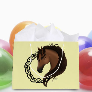 Celtic Horse Yellow Knotwork Circle Mythic Equine Large Gift Bag