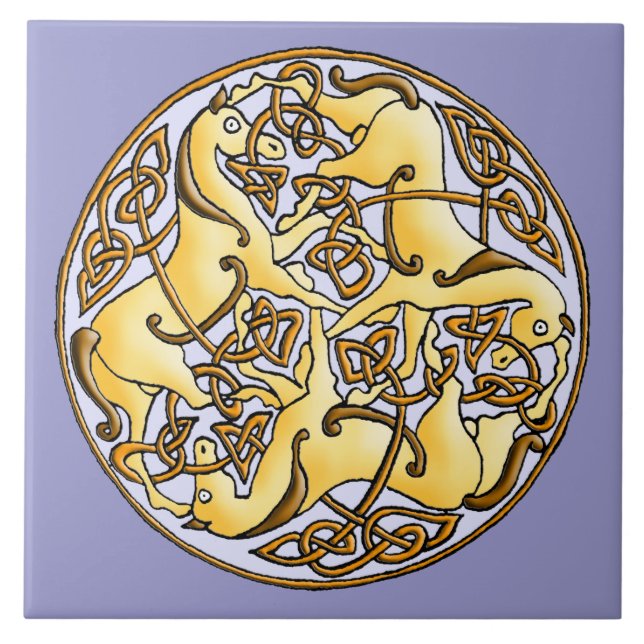 Celtic horses and knots in circle tile (Front)