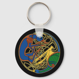 Celtic Hound & Bird Keychain, Black Keychain