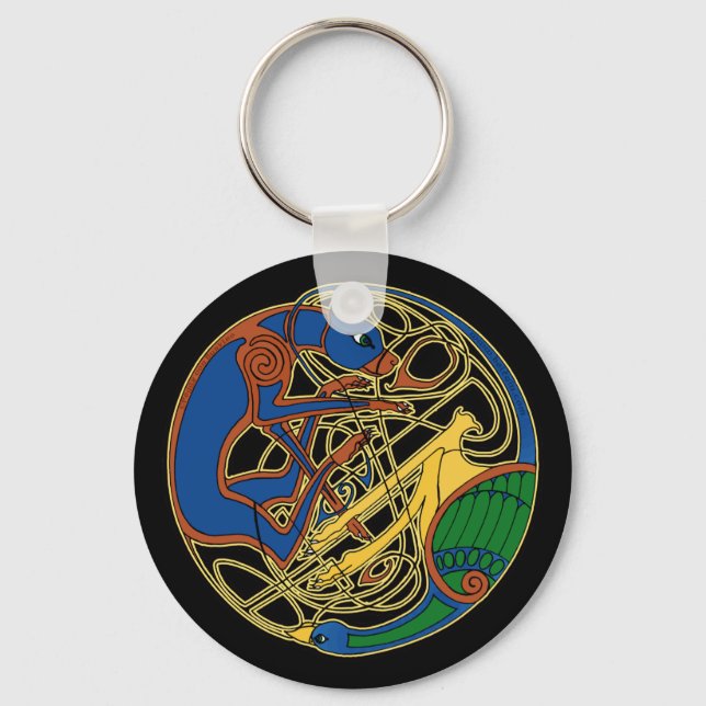 Celtic Hound & Bird Keychain, Black Keychain (Front)