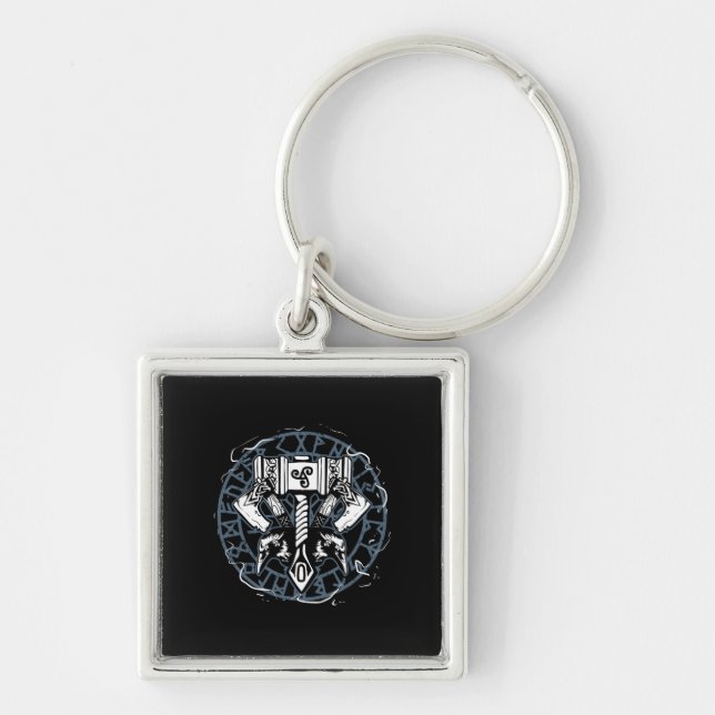 Celtic Huginn And Muninn Raven Viking Keychain (Front)