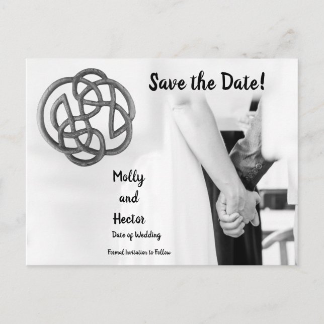 Celtic Infinity Knot Holding Hands Save the Date Postcard (Front)