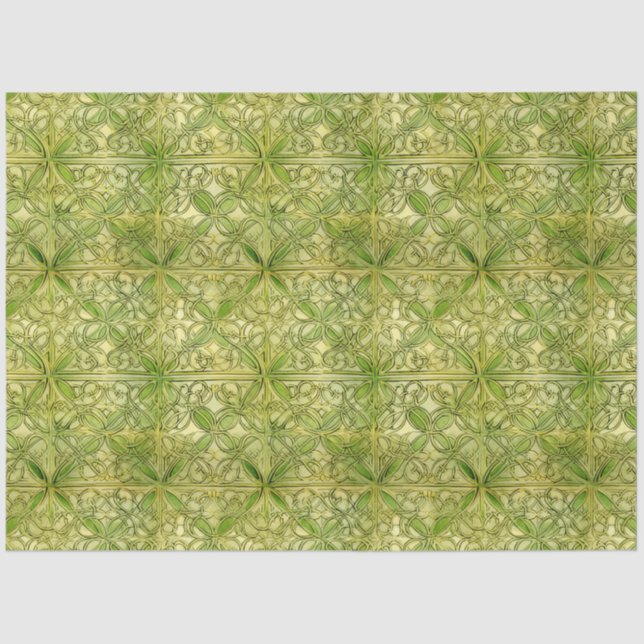 Celtic Irish Green and Gold Ornate Pattern 4 Tissue Paper (Front)